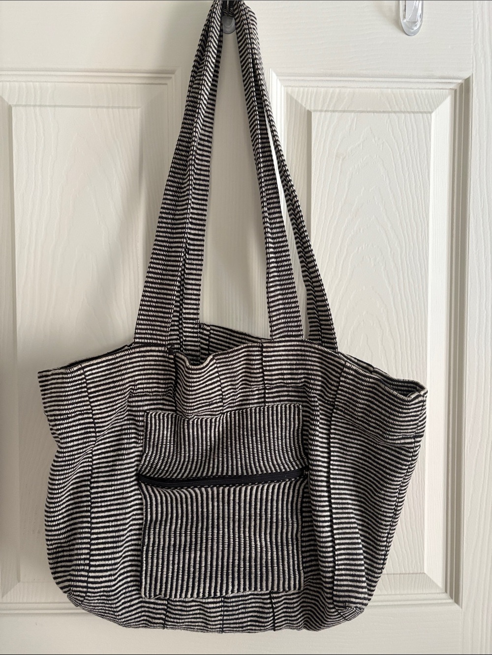 Handmade Black White Striped Canvas Tote Bag Fair Trade Shoulder Bag